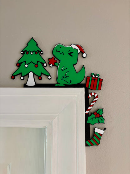 T-Rex With Christmas Tree Door Corner