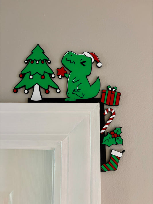 T-Rex With Christmas Tree Door Corner