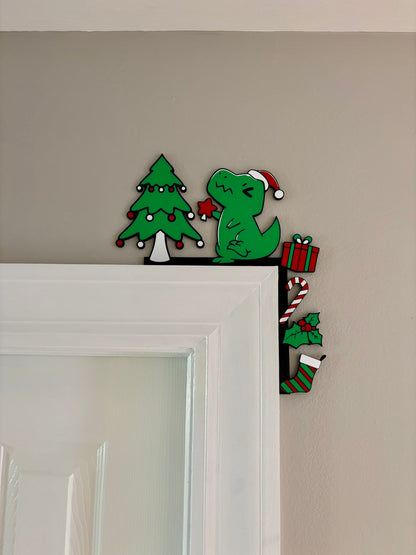 T-Rex With Christmas Tree Door Corner