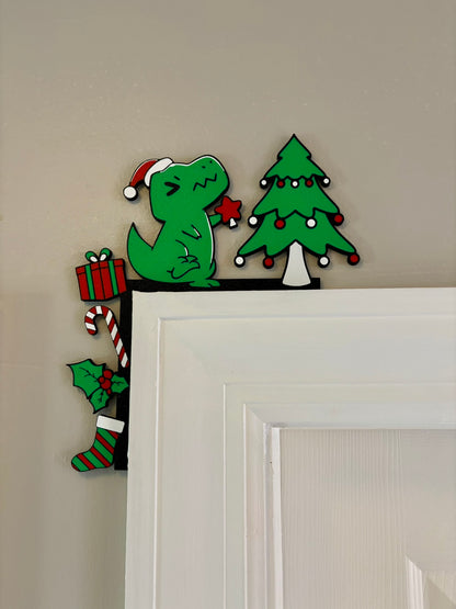 T-Rex With Christmas Tree Door Corner