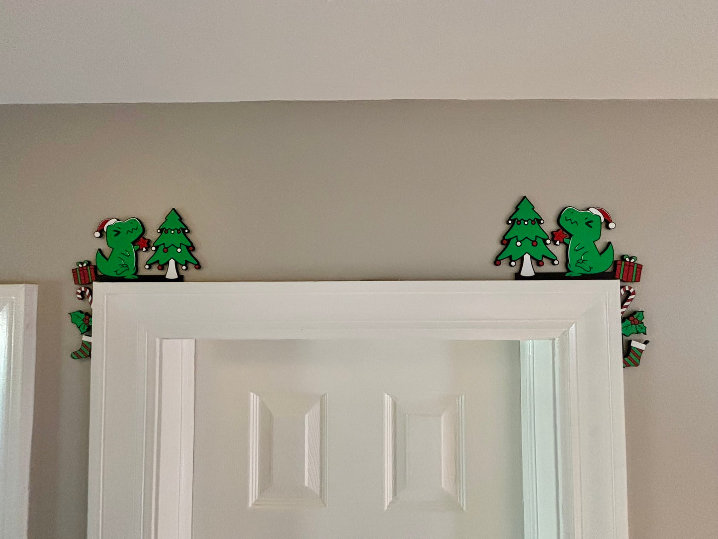 T-Rex With Christmas Tree Door Corner