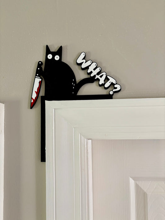 Cat with Knife Door Window Corner Topper