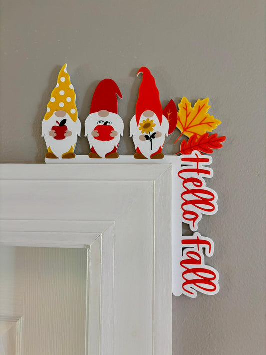 Gnomes Hello Fall Door Window Corner Topper