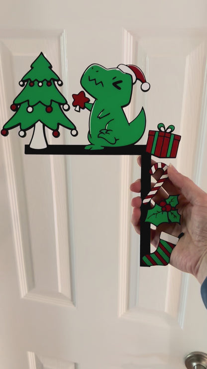 T-Rex With Christmas Tree Door Corner